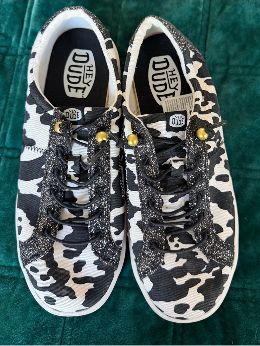 Hey Dude Women's Black & White Cow Print Sneakers